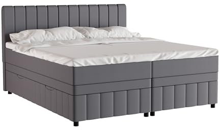 PANDA MÖBEL Avalon Boxspringbett 180 x 200 cm Doppelbett mit hochwertiger Bonell-Matratze und Topper, Polsterbett mit Bettkasten, Schlafzimmer, Bequem, Modern, Stilvoll