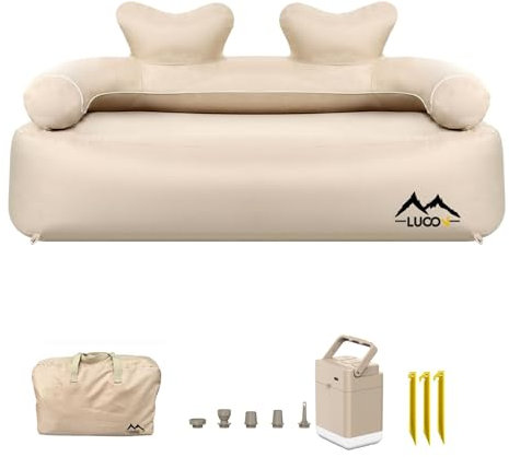 LUOOV Foldable Inflatable Couch Sofa Camping Chair for Adults Waterproof Outdoor Air Sofa for Camping Travel Built-in Electric Air Pump (Double)