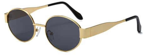 Landrain Retro Oval Metall Rahmen Männlich Damen Sonnenbrille, Rund UV400 Sunglasses