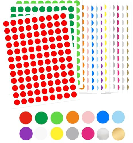 1536 Stück 15mm Klebepunkte Runde Punktaufkleber Etiketten Markierungspunkte, 16 Farben Runde Klebepunkte, Aufkleber Rund Markierungspunkte, für Büro Schule Kalender Karten-Aufkleber