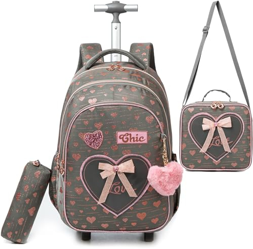 HTgroce Schulranzen Mit Rollen für Mädchen - Kinderrucksack Trolley School Bag - Handgepäck