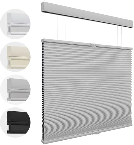 UrMoon Cellular Pleated Blinds for Window, Cordless Thermal Shades Top-down Bottom-up Blind Blackout UV Protection Honeycomb Shade (Blackout - Grey, Custom Sizes)