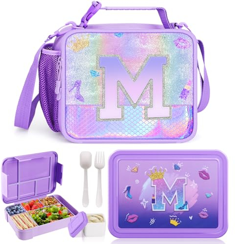 JYPS 2PCS Fiambrera Set para Niños, Bolsa Termica Porta Alimentos para Infantil, Loncheras Para Niños, Bento Box Niñas para Almuerzo o Merienda, Bolsa Almuerzo para Escuela, Sin BPA (Morado M)