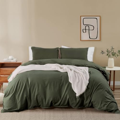 Soifox Super King Duvet Cover Olive Green, Microfiber Solid Superking Bedding Duvet Cover Set with 2 Matching Pillowcases, Ultra Soft Non Iron Breathable (Super King (220 x 260 cm))
