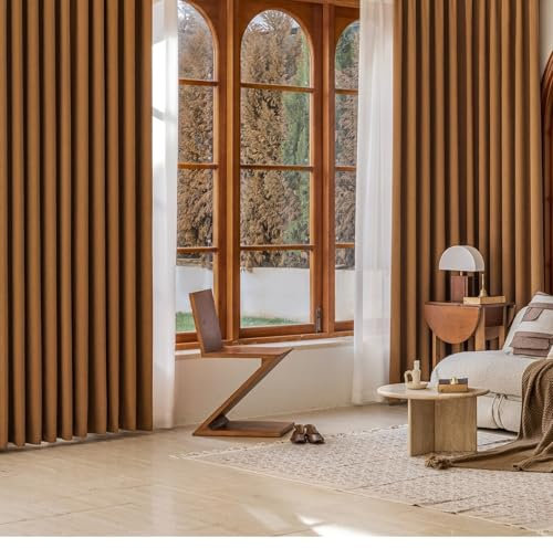 Daesar Gardinen Blickdicht mit Ösen 132x160CM, Verdunkelungsvorhang Kinderzimmer 2er Set Jacquard Modern Einfach Schiebevorhänge Braun Vorhänge Schlafzimmer Wohnzimmer