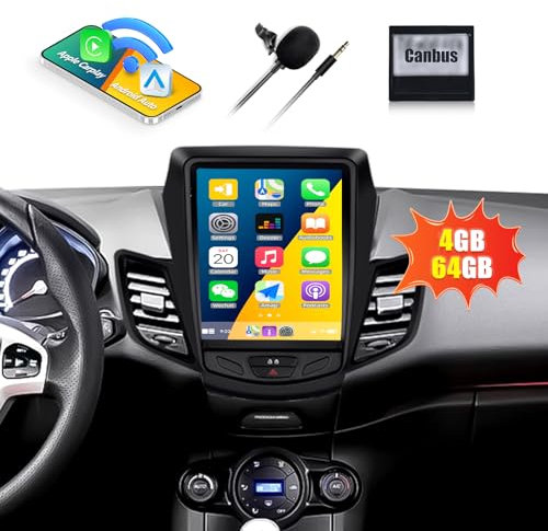CAMECHO 8-Kern 4G+64G Android 13 Autoradio für Ford Fiesta 2012 2013 2014 2015 mit Navi Carplay Android Auto,9,7 Zoll Auto Radio Touch Display mit Bluetooth RDS/FM WiFi y USB
