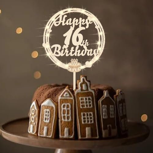 ENLACE Holz Tortendeko 16. Geburtstag Junge Mädchen, Kuchen Deko Mit LED Lichterkette, Happy 16th Birthday Cake Topper, 16 Jahre Deko