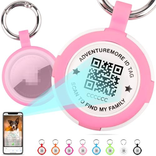 AirTag Halter mit QR Code Smart Pet ID Tag, anpassbare Haustier-ID mit Anti-Verlust O-Ring, wasserdicht, staubdicht und geräuschlos Airtags Halter für Kinder, Haustiere, Taschen, Schlüssel Pink