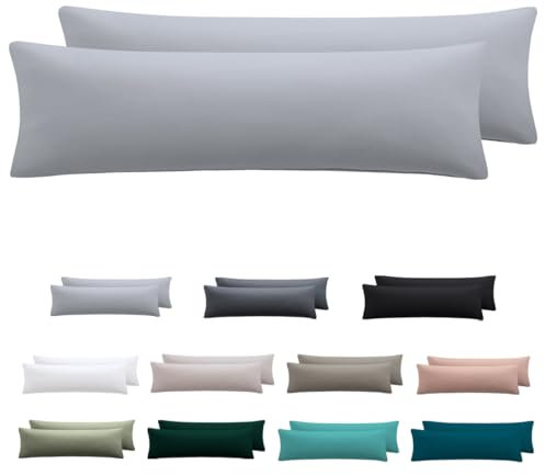 Nesture Seitenschläferkissen Bezug 40 x 145 2er Set - Kissenbezug 40x145 cm Grau, 100% Mikrofaser kopfkissenbezug mit Reißverschluss, Weich und Bügelfrei