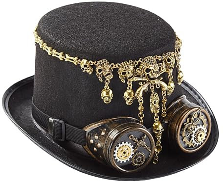 Fruusv Steampunk-Zylinder, Gothic-Hut - Unisex-Kopfbedeckung mit Schutzbrille | Kreativer Halloween-Hut mit Totenkopfkette für Damen und Herren, Kostümzubehör