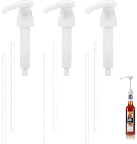 SoeUyd 3 Pièce Pompe a Sirop, Distributeur Sirop Pompe, Tête de Pompe à Sirop, avec 3 Tubes Longs et 3 Tubes Courts pour Presser Les Sirops, Confitures et Jus, Tête de Pompe Blanche Réutilisable