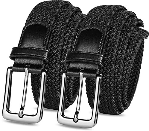 LOVMEAD Elastischer Gürtel Stretchgürtel Geflochten Herren Damen Wert 1 2 Stück, Golf Stoffgürtel Flechtgürtel Dehnbarer (2 Stück-Schwarz+schwarz, 135cm/46’’-50’’ für Taillengröße)