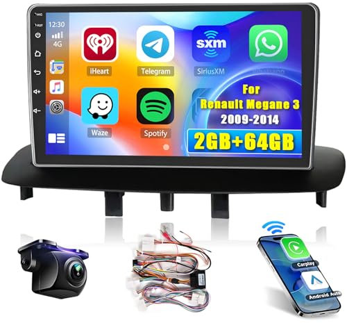 Hikity 2+64GB Android 15 Autoradio per Renault Megane 3 2009-2014 Radio CarPlay Android Auto 9 Pollici Touchscreen Auto Radio con WiFi GPS FM RDS Telecamera Posteriore