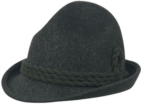 Original Herren Trachtenhut mit Kordel für Oktoberfest, Lodenhut – 100% Wollfilz Qualität für Damen und Herren geeignet (DE/NL/SE/PL, Numerisch, 57, Anthrazit)