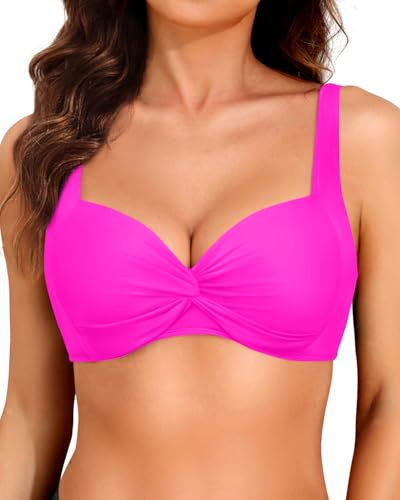 Haut de bikini à armatures pour femme - Haut de maillot de bain push-up 2025 avec soutien-gorge rembourré, rose vif, Taille XL