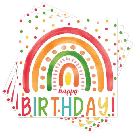 40 Stück Regenbogen Servietten,Regenbogen Deko Kindergeburtstag,Servietten Kindergeburtstag,Happy Birthday Servietten,Geburtstag für Kinder Geburtstag, Feiern, Regenbogen Party, 33 x 33 cm