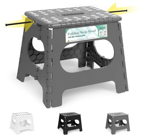 HEIMWOHL Reinforced Folding Step Stool, 11 Inch Gray Foldable Stool with Enhanced Stability, Anti-Slip Design for Kids & Adults, Supports 150kg, Lightweight, Easy to Store, Ideal for Kitchen