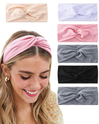 WUNZILO 6 Stück Haarband Damen Stirnband Sommer Elastische Stirnbänder Sport Headwrap Headband mit Schleife Weich Verdreht Strinband Frauen Kinder Mädchen 6 Farben