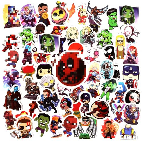 60 adesivi supereroi, impermeabili, in vinile, per laptop, skateboard, supereroi, cartoni animati, per bambini, adolescenti, adulti, ragazzi, album fotografici, auto e motociclette