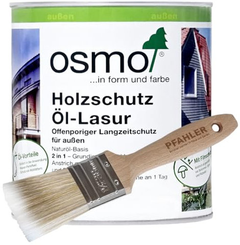 OSMO Holzschutz Öl-Lasur. 2,5l + Flächenstreicher Pinsel von Pfahler (903 Basaltgrau transparent)