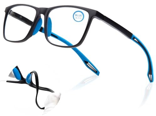 Amorays Lesebrille Herren TR90 Sportliches Design und flexible Blaulichtfilter Lesebrillen，Anti-Müdigkeit Blendfreie Lesehilfe Brille 8090(Blau,+1.00)