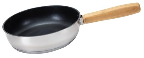 KingCamp 8 Frying Pan Skillet 304 Stainless Steel Nonstick Cookware, Detachable Bamboo Handle with Tote Bag - Use On Open Flame, Charcoal, Wood, Stove or Induction Cooker