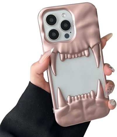 QoKcoahn Tiger Teeth Phone Case for iPhone 11 Pro Max, Bling Luxury 3D Hollow Tiger Teeth Electroplating Soft TPU Heat Dissipation Protective Case Matte Pink