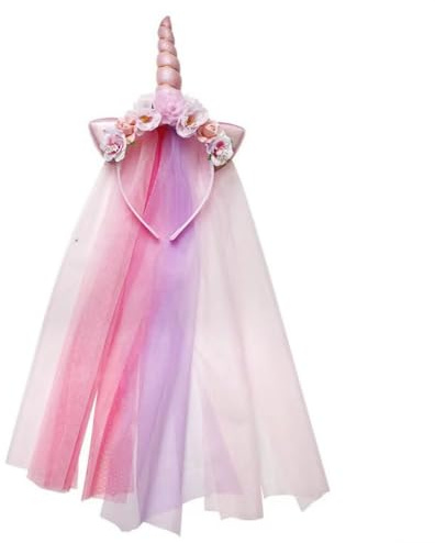 FEIFEI'S BOW Serre-tête en corne de licorne avec oreilles en voile arc-en-ciel, diadème pour filles, enfants, pour fête, anniversaire, cosplay, déguisement (licorne, taille unique)