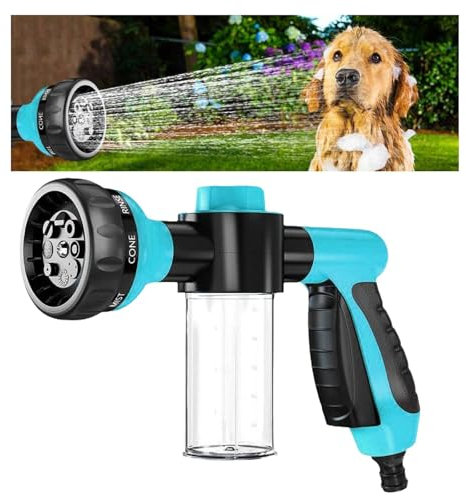 8 jets de lavage pour chien et douche pour chien, pulvérisateur de douche pour chien, pulvérisateur de tuyau d'arrosage réglable en mousse avec distributeur de savon, buse de tuyau d'arrosage