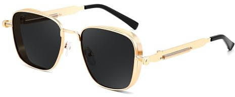 FEISEDY Retro Steampunk Sonnenbrille Quadratische mit Metallrahmen B0293 | Vintage Square Brille, UV400 Schutz für Herren Damen