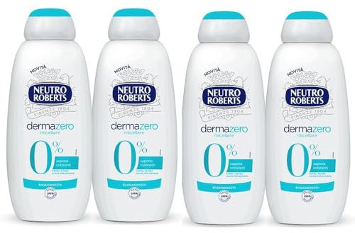 Neutro Roberts Derma Zero Micellare, Bagnoschiuma 0% Saponi e Coloranti, Set da 4 x 450ml