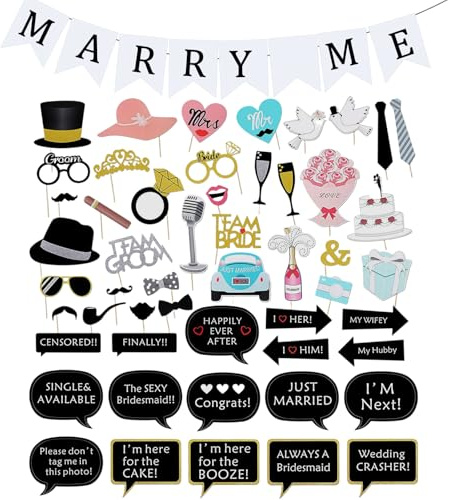 52 Stücke Foto Requisiten Hochzeit Fotobox Accessoires Photo Booth Partybrillen Foto Booth Props Hochzeit Fotoautomat Requisiten Hochzeitsfoto Dekorationen Fotoboxzubehör für Wedding JGA Partydeko