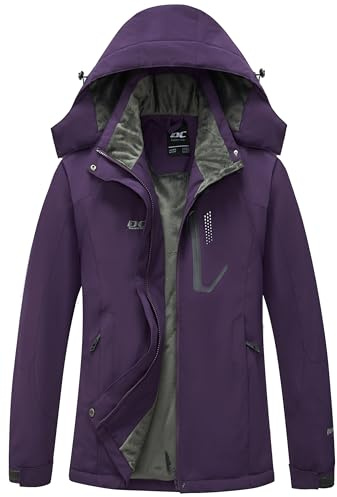 DCmount Giacca invernale da donna, antivento, giacca da sci da donna, in pile caldo, impermeabile, con cappuccio rimovibile