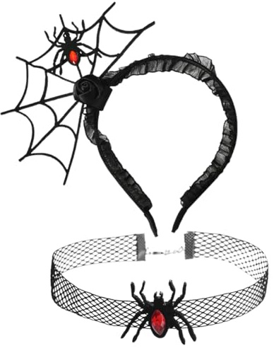 Spinnen Haarreif Damen Halloween Cosplay Accessoires für Halloween Karneval Cosplay Party Fasching Kostüm Zubehör, Halloween Spinnennetz Stirnbänder Hals Spitze Choker Halsbekleidung