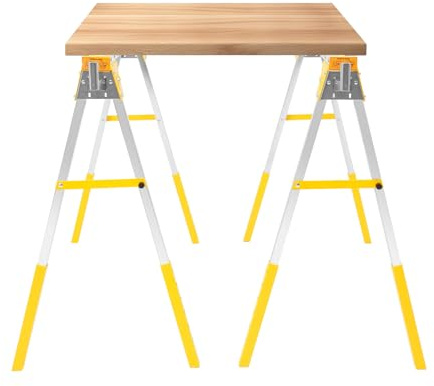 Fyssnn 2er Set Arbeitsbock Klappbar Sägebock Arbeitsböcke Höhenverstellbar Gerüstbock| 1200kg Tragkraft | 6x Höhenverstellung (72-89cm) | Klappbock für Werkbank, Garage, Baustelle (Gelb)