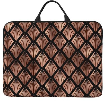 Éventails Art Déco en Or Rose sur Fond Noir,Housse pour Ordinateur Portable 14 Pouces, Sacoche pour Ordinateur Portable, Mallette avec poignée
