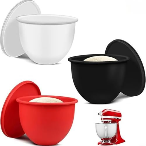 EffiFish Silicone Bowl Liner Set ，for KitchenAid Stand Mixer, 3 Interchangeable Inserts With Pour Spout And Lids, Dishwasher Safe, Heat And Cold Resistant For Baking And Cooking(Red+White)