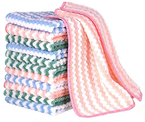 Xialvyu 12 Stück Putzlappen Mikrofasertücher 25 * 25cm Küche | Korallenvlies, Mehrfarbig, Wiederverwendbar Stark Saugfähig, Mehrzweck Korallenvlies Putztuch Fenster Tücher