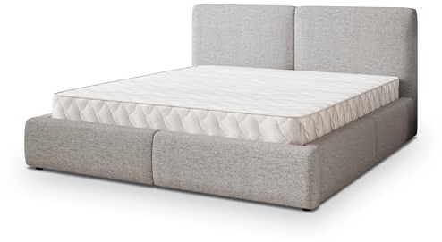 Masseno Polsterbett FELURO NV 200x200 cm, Doppelbett, Bettkasten, Stauraum, Lattenrost Und Kopfteil - Hellgrau, Neve 83