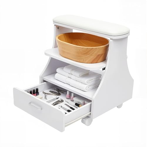 EGBNSY Meuble Pédicure, 52x41x55cm Repose Pied Pédicure, Bain De Pieds, 3 Niveaux De Rangement et roulettes, Charge Maximale 50kg, Tabouret Pedicure pour Salon De Beauté, Soin des Ongles, Massage