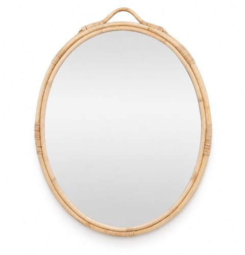 Decorasian Rattan Spiegel – Oval (43x36cm) – Handgeflochtener Wandspiegel im Boho Design, Nachhaltige Wanddeko für den Flur