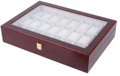 rockible Boîte de Rangement Montres Coffret Montres Présentoir Montres Vitrine Montres en avec Couvercle Vitré et Loquet Frontal Intérieur Crème