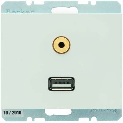 Hager K.1 – Toma USB 3.5 mm Audio Polar White Brightness