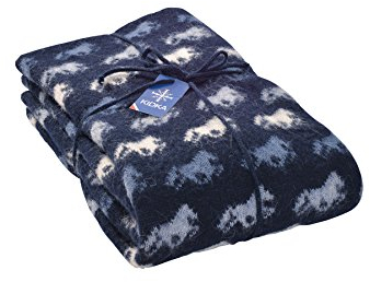 kidka Tagesdecke Islandpferde Blau - Wolldecke aus 100% Islandwolle, 185 x 130 cm