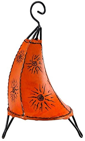 Simandra Orientalische Lampe Stehlampe marokkanische Hennalampe Lederlampe Tischleuchte Stehleuchte Orient Tissir Sonne 40 cm Color Orange