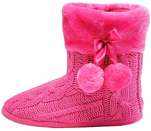 Hausschuhe Damen Pantoffeln Stiefel Schuhe mit weichen Pom Poms Slippers Airee Fairee, Gr. EU 40-41/Large, Rosa