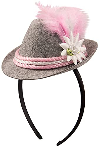Mini-Hut/Tiara * OKTOBERFEST * mit pink-weißer Kordel und Federschmuck // F-20971 // Verkleidung Kostüm Mottoparty Geburtstag Mädchen Kinder Tiaras Diademe Bayern Hut