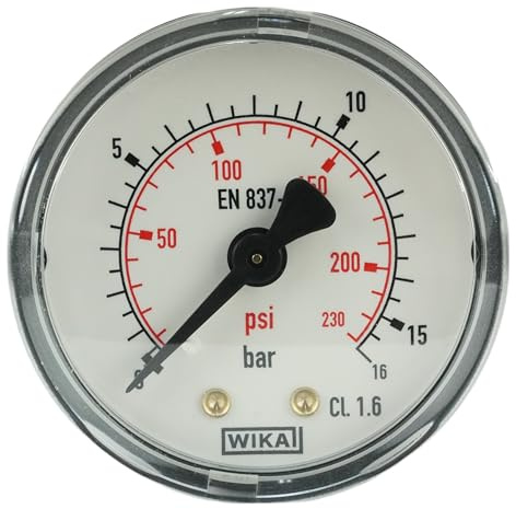 Fittingstore - 50mm Waagerecht Manometer G 1/4 Außengewinde Anzeigebereich 0-16 bar