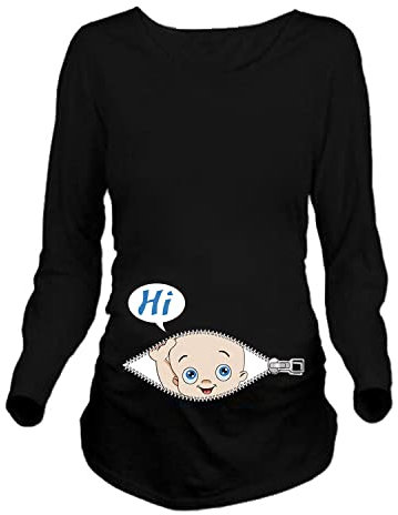 Q.KIM T-Shirt de Maternité Femme Manches Longues de maternité Motif Grossesse Amusant Humour imprimé-Hi Baby,Noir M