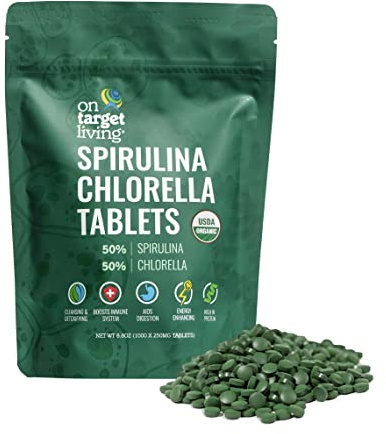 On Target Living Organic Spirulina Chlorella | Supergreens | USDA Organic | 1000 Tablets - 250 G (8.8 oz) | Vegan | Alkalyzing | Nutrient Dense | Protein Dense